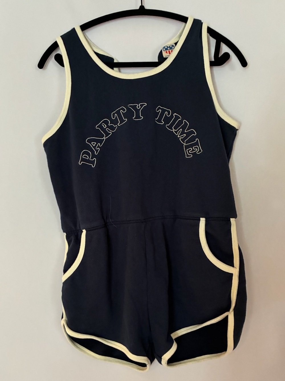 Junk Food Clothing Women’s “Party Time” Navy Tank Romper -Sz L